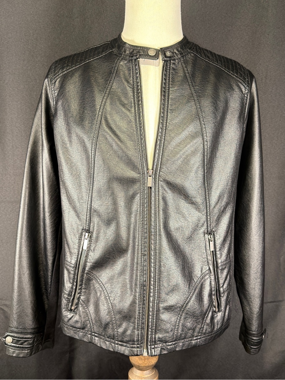 Maurices Black Faux Leather Bomber Jacket